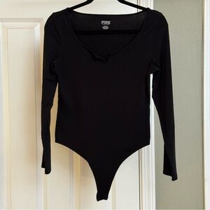 PINK Victoria's Secret Black Longsleeve Bodysuit, Size Medium